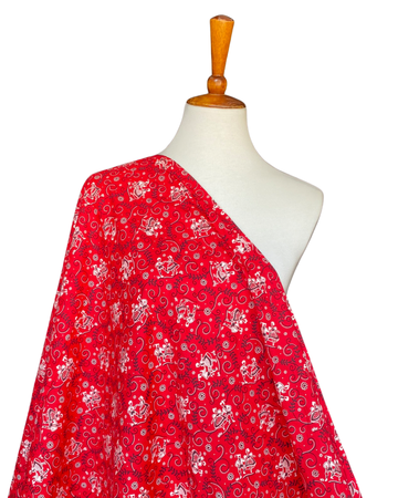 1950s Red Bavarian Novelty Print Cotton